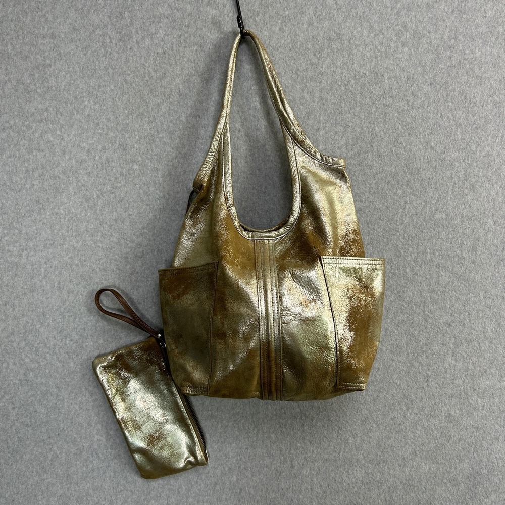 Rough & Tumble Access Sling Bag Gold Metallic Leather Hobo with Clutch Purse
